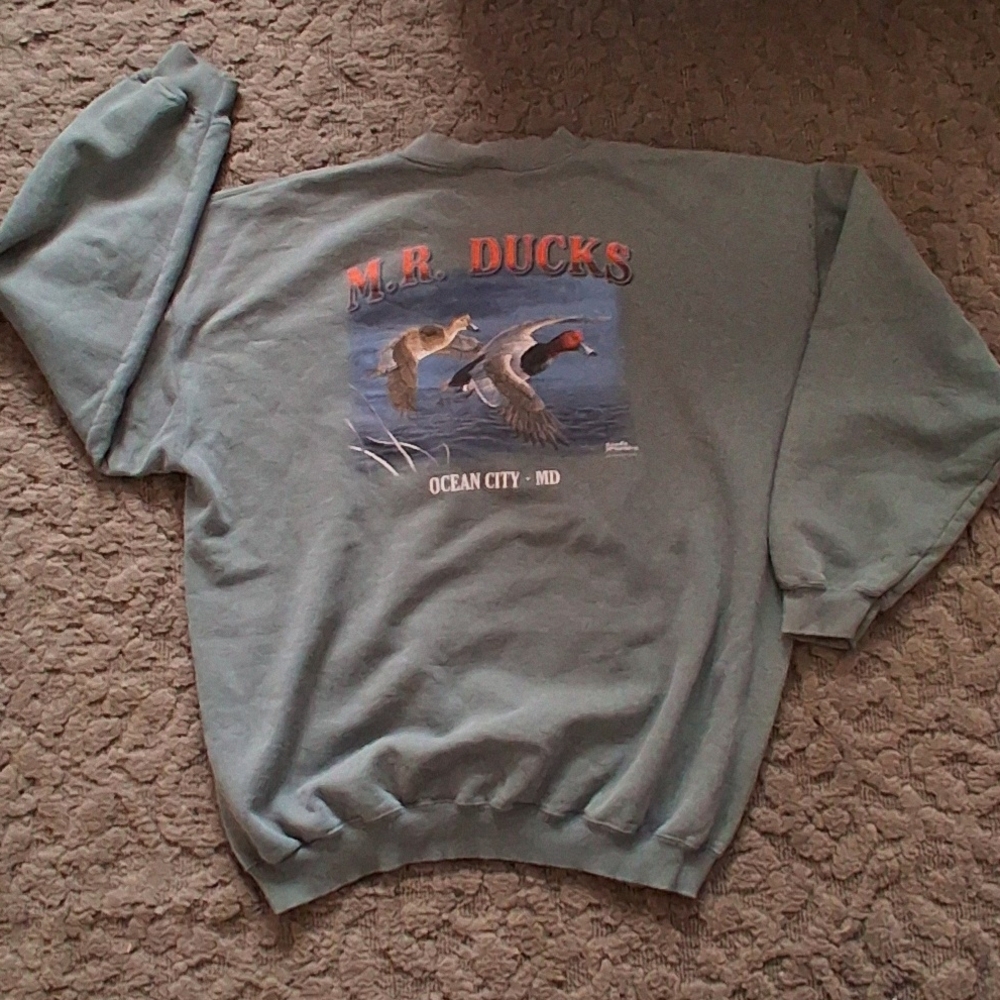 Vtg 2005 M.R. Ducks ocean city MD double sided green crew neck pullover XL